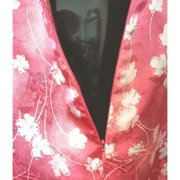 Valerie Stevens Robe Kaftan Size Medium Long Pink Floral Front Zipper Kimono - Picture 8 of 8
